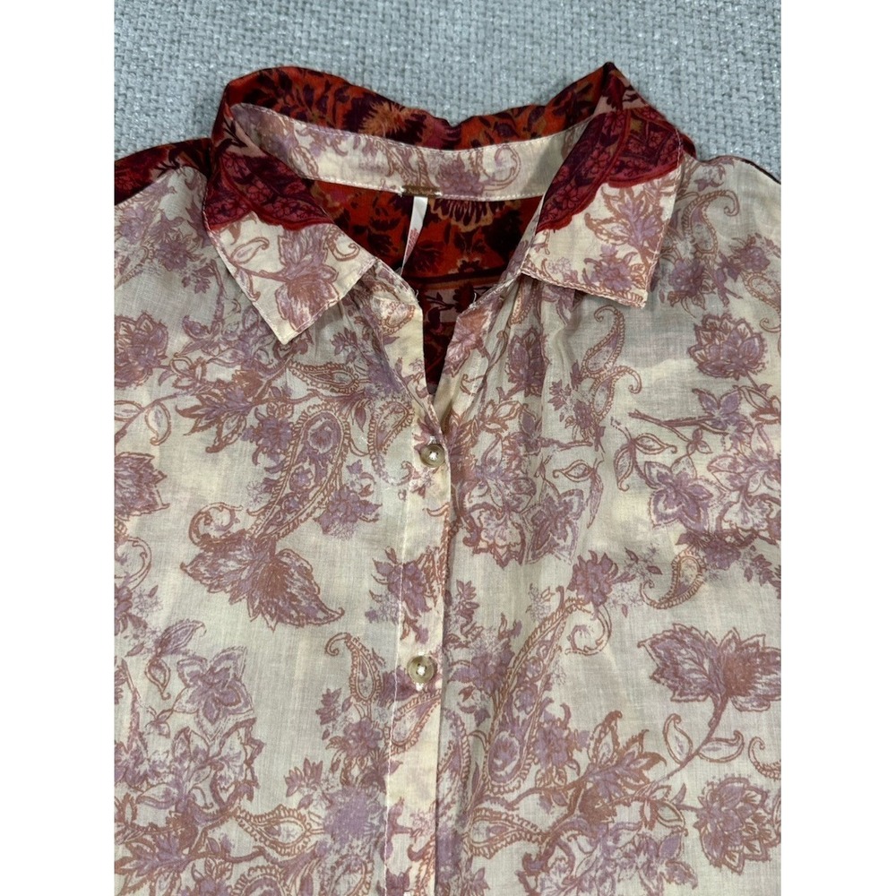 Free People Top Womens Medium Rose Bud Blouse Voile Floral Boho Lightweight - Picture 8 of 11